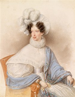 Bildnis einer Dame in weiem Kleid mit Federhut 1834