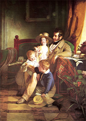 Friedrich von Amerling: 
Rudolf von Arthaber mit seinen Kindern, das Bild der verstorbenen Mutter betrachtend 1837